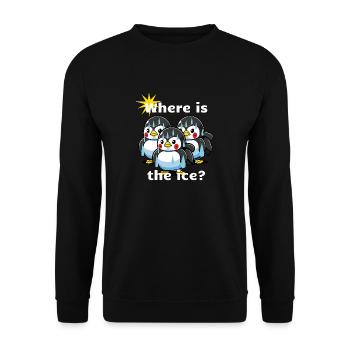 Schwitzende Pinguine. Klima es ist zu warm. - Unisex Pullover - Schwarz - Vorne - Alina (178cm) & Michal (187cm)