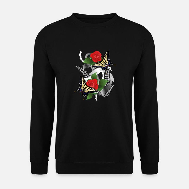 Anker mit Rosen und Schmetterlingen - Unisex Pullover - Schwarz