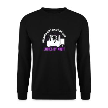 Picking Up Loads By Day & Ladies By Night Forklift - Unisex Sweatshirt - black - Front - Alina (178cm) & Michal (187cm)