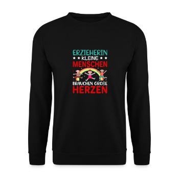 Erzieherin Abschiedsgeschenk Kind Kindergarten - Unisex Pullover - Schwarz - Vorne - Alina (178cm) & Michal (187cm)