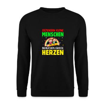 Erzieherin Abschiedsgeschenk - Unisex Pullover - Schwarz - Vorne - Alina (178cm) & Michal (187cm)