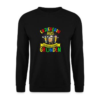 Erzieherin Abschiedsgeschenkidee - Unisex Pullover - Schwarz - Vorne - Alina (178cm) & Michal (187cm)