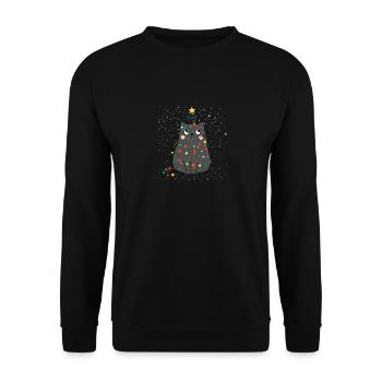 Schwarze Katze Miau Weihnachtsbaum Lichter lustig - Unisex Pullover - Schwarz - Vorne - Alina (178cm) & Michal (187cm)