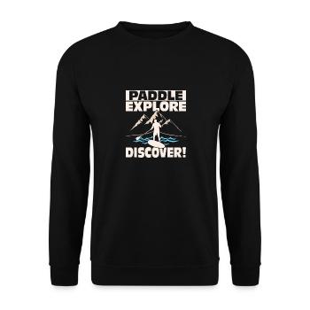 Paddle, Explore, Discover! Stand Up Paddling Board - Unisex Pullover - Schwarz - Vorne - Alina (178cm) & Michal (187cm)