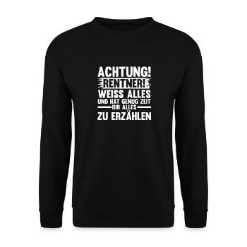 Ruhestand Pension Rente Rentner - Unisex Pullover - Schwarz - Vorne - Alina (178cm) & Michal (187cm)