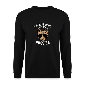 Ich bin nur wegen der Katzen hier. - Unisex Pullover - Schwarz - Vorne - Alina (178cm) & Michal (187cm)