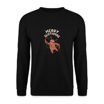 Merry Slothmas Funny Sloth Christmas Pajama Cute - Unisex Sweatshirt - black - Front - Alina (178cm) & Michal (187cm)