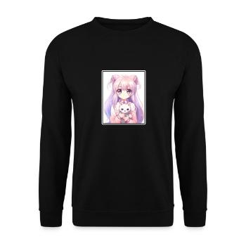 Kawaii Girl Anime Manga Girl Cat - Sweat-shirt Unisexe - noir - Devant - Alina (178cm) & Michal (187cm)
