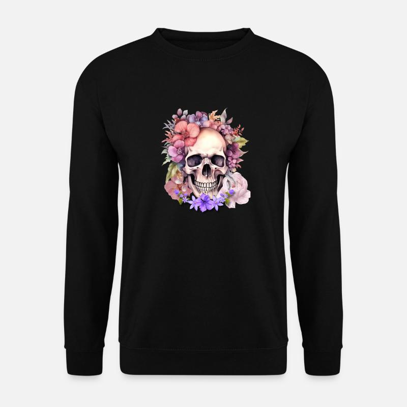 Blumen Skull - Unisex Pullover - Schwarz