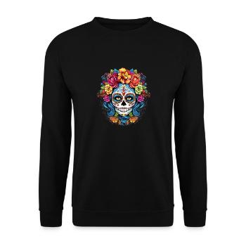 La Catrina Graphics - Calaveras Blumen Halloween - Unisex Pullover - Schwarz - Vorne - Alina (178cm) & Michal (187cm)