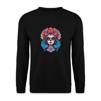 Schöne Blumendekoration La Catrina Dia de Los - Unisex Pullover - Schwarz - Vorne - Alina (178cm) & Michal (187cm)