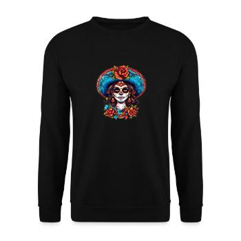 Mexiko La Calavera Catrina Damen Haloween - Unisex Pullover - Schwarz - Vorne - Alina (178cm) & Michal (187cm)