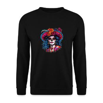 La Calavera Catrina, symbole du cycle de la vie - Sweat-shirt Unisexe - noir - Devant - Alina (178cm) & Michal (187cm)
