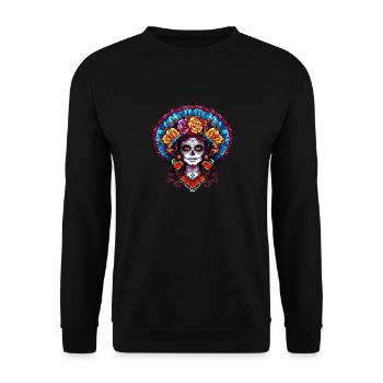 La Catrina: Die Halloween-Party stirbt nie - Unisex Pullover - Schwarz - Vorne - Alina (178cm) & Michal (187cm)