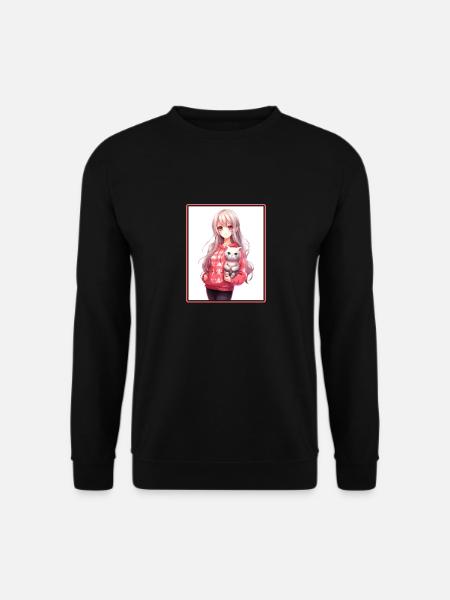 Kawaii Mädchen Anime Manga Mädchen Katze - Unisex Pullover - Schwarz