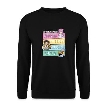 Cette Fille Aime les Manga Ramen Chat Humour - Sweat-shirt Unisexe - noir - Devant - Alina (178cm) & Michal (187cm)