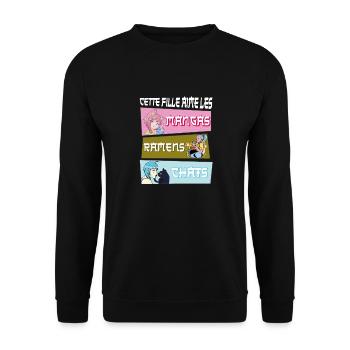 Cette Fille Aime les Manga Ramen Chat - Sweat-shirt Unisexe - noir - Devant - Alina (178cm) & Michal (187cm)