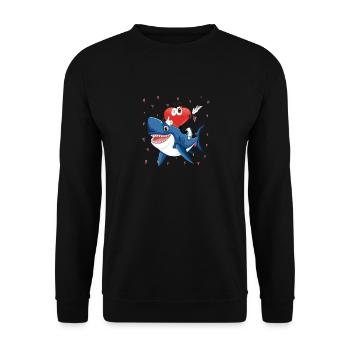 Valentine's Day Heart Riding Shark Funny Love Sharks - Unisex Sweatshirt - black - Front - Alina (178cm) & Michal (187cm)