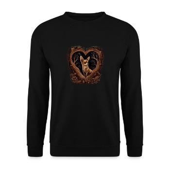 Chihuahua | Niedlicher Hund Welpe Natur Holz Herz - Unisex Pullover - Schwarz - Vorne - Alina (178cm) & Michal (187cm)
