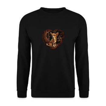 Chihuahua | Niedlicher Hund Welpe Natur Holz Herz - Unisex Pullover - Schwarz - Vorne - Alina (178cm) & Michal (187cm)