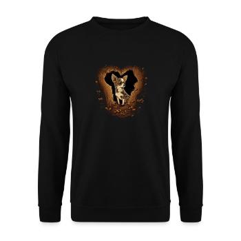 Chihuahua | Niedlicher Hund Welpe Natur Holz Herz - Unisex Pullover - Schwarz - Vorne - Alina (178cm) & Michal (187cm)