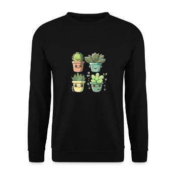 Niedliche Kakteen-Floristin Sukkulenten-Liebhaber-Topfpflanze - Unisex Pullover - Schwarz - Vorne - Alina (178cm) & Michal (187cm)