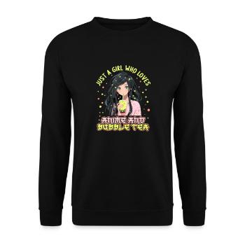 Just a girl who loves Anime and Boba Bubble Tea - Unisex Pullover - Schwarz - Vorne - Alina (178cm) & Michal (187cm)