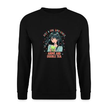 Just a girl who loves Anime and Boba Bubble Tea - Unisex Pullover - Schwarz - Vorne - Alina (178cm) & Michal (187cm)