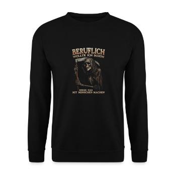 wollte ich schon immer was mit Menschen machen - Unisex Pullover - Schwarz - Vorne - Alina (178cm) & Michal (187cm)