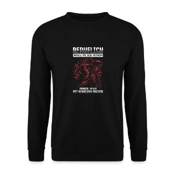 wollte ich schon immer was mit Menschen machen - Unisex Pullover - Schwarz - Vorne - Alina (178cm) & Michal (187cm)