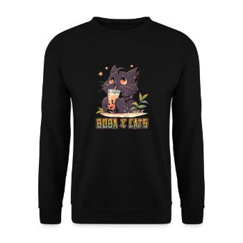 Boba and Cats Katze die Bubble Tee Mädchen Anime - Unisex Pullover - Schwarz - Vorne - Alina (178cm) & Michal (187cm)