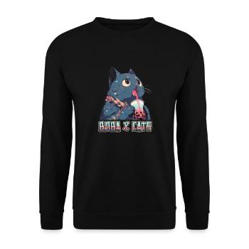 Boba and Cats Katze die Bubble Tee Mädchen Anime - Unisex Pullover - Schwarz - Vorne - Alina (178cm) & Michal (187cm)
