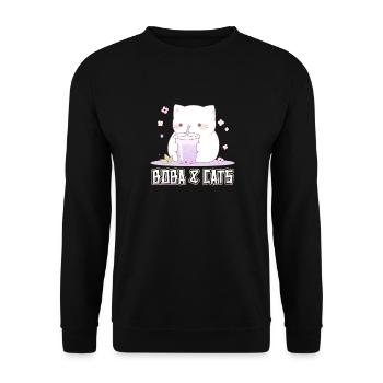 Boba and Cats Katze die Bubble Tee Mädchen Anime - Unisex Pullover - Schwarz - Vorne - Alina (178cm) & Michal (187cm)