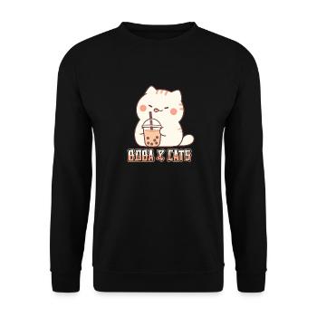 Boba and Cats Katze die Bubble Tee Mädchen Anime - Unisex Pullover - Schwarz - Vorne - Alina (178cm) & Michal (187cm)