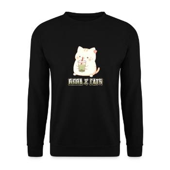 Boba and Cats Katze die Bubble Tee Mädchen Anime - Unisex Pullover - Schwarz - Vorne - Alina (178cm) & Michal (187cm)
