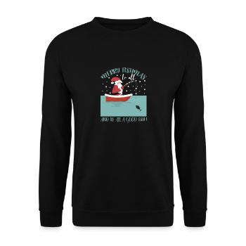 Frohe Fishmas an alle und einen guten Biss - Unisex Pullover - Schwarz - Vorne - Alina (178cm) & Michal (187cm)