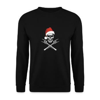 Skelett Weihnachtsmann Mütze Rock And Roll Hand - Unisex Pullover - Schwarz - Vorne - Alina (178cm) & Michal (187cm)
