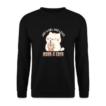 Anime Kawaii just a girl who loves Boba and Cats - Unisex Pullover - Schwarz - Vorne - Alina (178cm) & Michal (187cm)