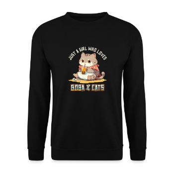 Anime Kawaii just a girl who loves Boba and Cats - Unisex Pullover - Schwarz - Vorne - Alina (178cm) & Michal (187cm)