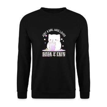 Anime Kawaii just a girl who loves Boba and Cats - Unisex Pullover - Schwarz - Vorne - Alina (178cm) & Michal (187cm)
