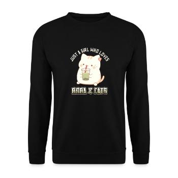 Anime Kawaii just a girl who loves Boba and Cats - Unisex Pullover - Schwarz - Vorne - Alina (178cm) & Michal (187cm)