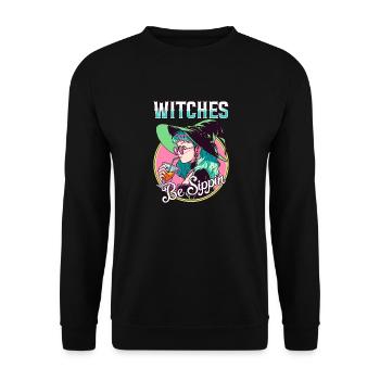Witches be Sippin' Funny Halloween Party Witch - Unisex Pullover - Schwarz - Vorne - Alina (178cm) & Michal (187cm)
