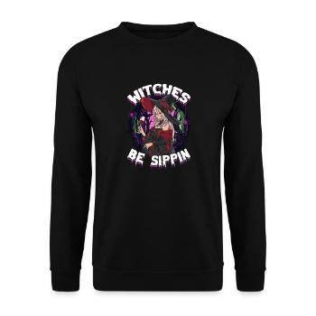 Witches be Sippin' Funny Halloween Party Witch - Unisex Sweatshirt - black - Front - Alina (178cm) & Michal (187cm)