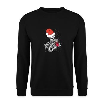Squelette Chapeau de Père Noël Café Buvant Drôle - Sweat-shirt Unisexe - noir - Devant - Alina (178cm) & Michal (187cm)