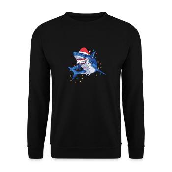 Père Noël Requin Lumières de Noël Drôle - Sweat-shirt Unisexe - noir - Devant - Alina (178cm) & Michal (187cm)