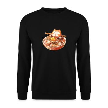 Anime Manga Kawaii Cat Eats Ramen Noodles - Unisex Sweatshirt - black - Front - Alina (178cm) & Michal (187cm)