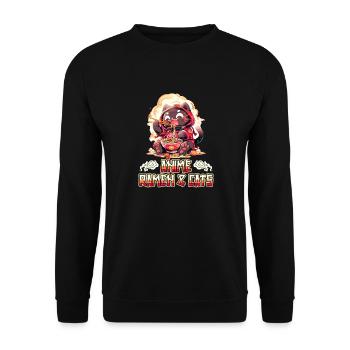 Anime Manga Kawaii Cat Eats Ramen Noodles - Unisex Sweatshirt - black - Front - Alina (178cm) & Michal (187cm)