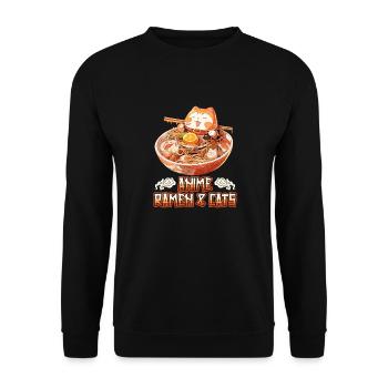 Anime Manga Kawaii Cat Eats Ramen Noodles - Unisex Sweatshirt - black - Front - Alina (178cm) & Michal (187cm)