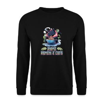 Anime Manga Kawaii Cat Eats Ramen Noodles - Unisex Sweatshirt - black - Front - Alina (178cm) & Michal (187cm)