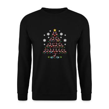 Flamingo Tierliebhaber Froher Weihnachtsbaum - Unisex Pullover - Schwarz - Vorne - Alina (178cm) & Michal (187cm)